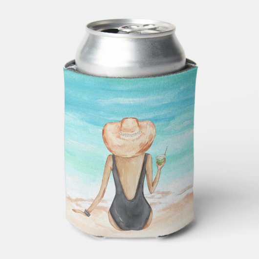 Dames op het strand blikjeskoeler (Blikje Voorkant)