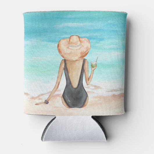 Dames op het strand blikjeskoeler (Voorkant)