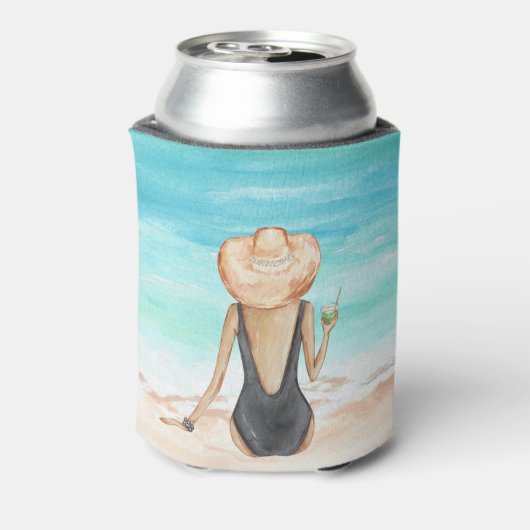 Dames op het strand blikjeskoeler (Blikje Achterkant)