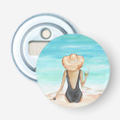 Dames op het strand button flesopener (Voorkant)