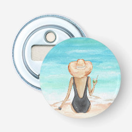 Dames op het strand button flesopener