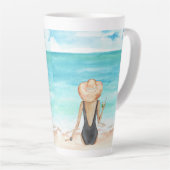 Dames op het strand latte mok (Rechterhoek)