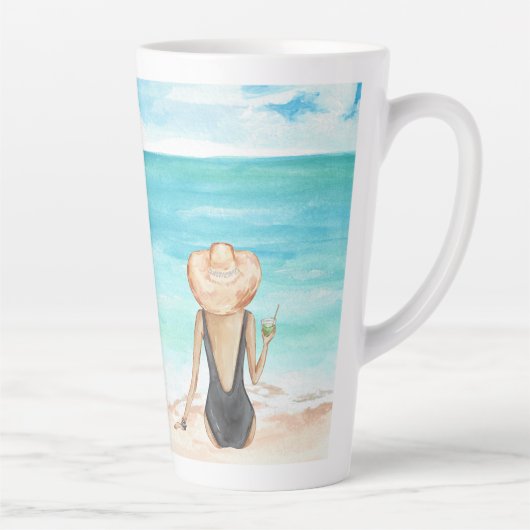 Dames op het strand latte mok (Rechts)