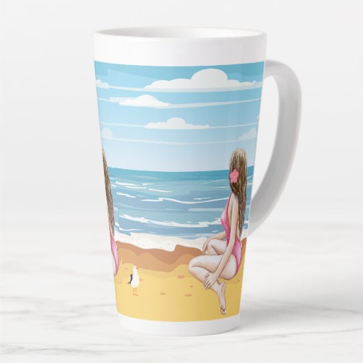 Dames op het strand latte mok (Rechterhoek)