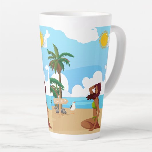 Dames op het strand latte mok (Rechterhoek)