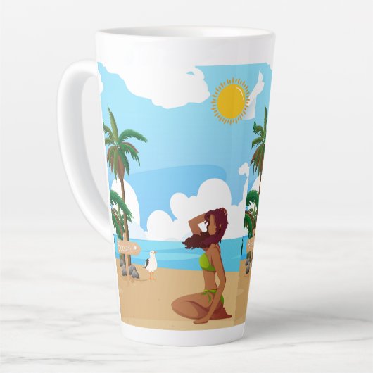 Dames op het strand latte mok (Linkerhoek)