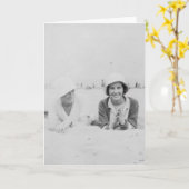Dames op het strand Oud zwart-wit Wenskaart Kaart (Gele Bloem)
