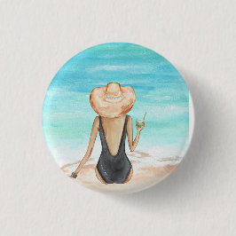 Dames op het strand ronde button 3,2 cm