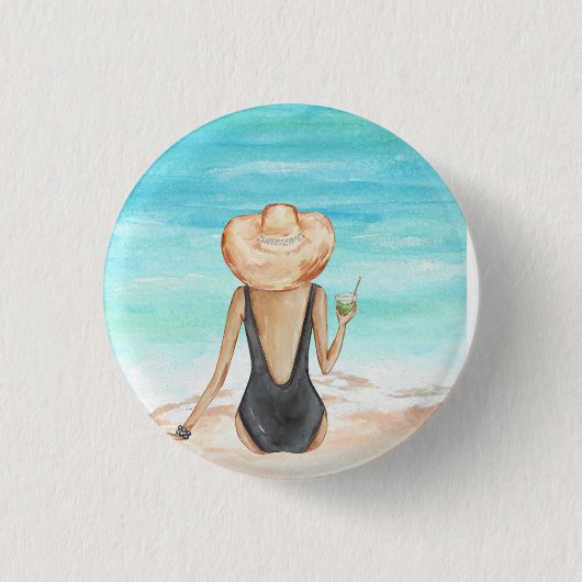 Dames op het strand ronde button 3,2 cm (Voorkant)