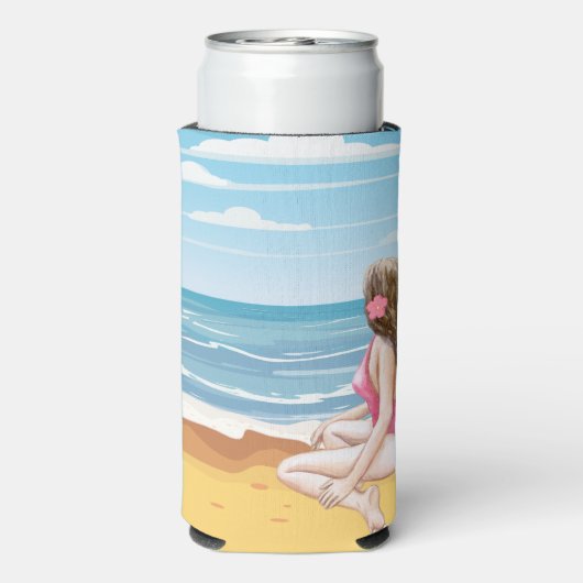 Dames op het strand seltzer blikjeskoeler (Seltzer Achterkant)