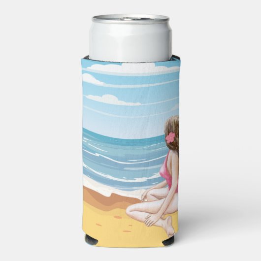 Dames op het strand seltzer blikjeskoeler (Seltzer Voorkant)