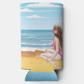 Dames op het strand seltzer blikjeskoeler (Achterkant)