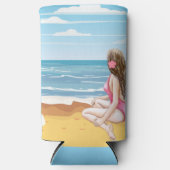 Dames op het strand seltzer blikjeskoeler (Voorkant)