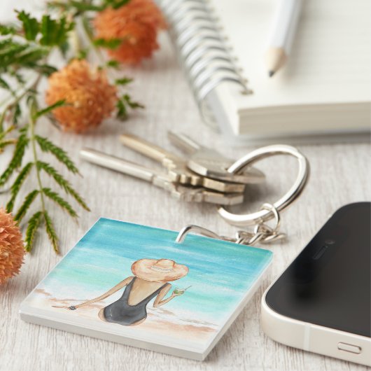 Dames op het strand sleutelhanger (Voorkant Rechts)