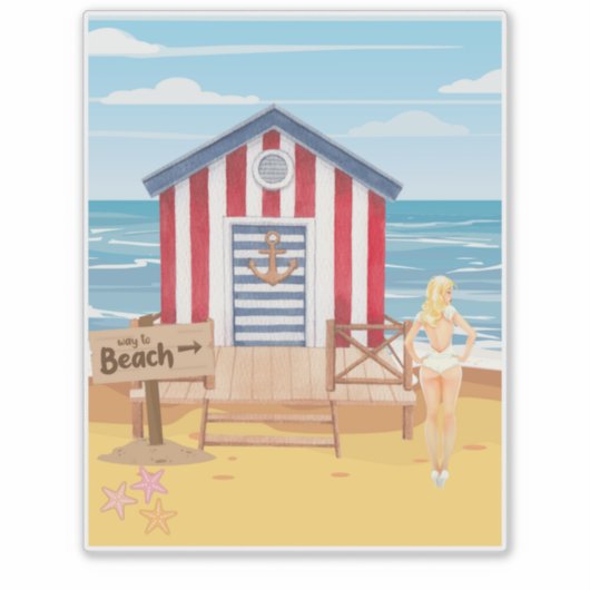 Dames op het strand sticker (Voorkant)