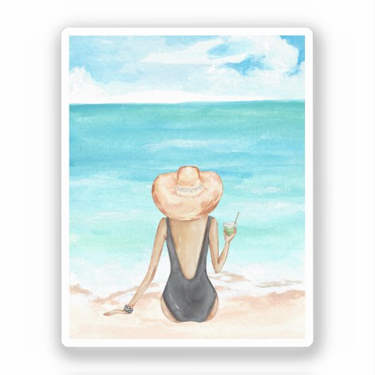 Dames op het strand sticker (Voorkant)