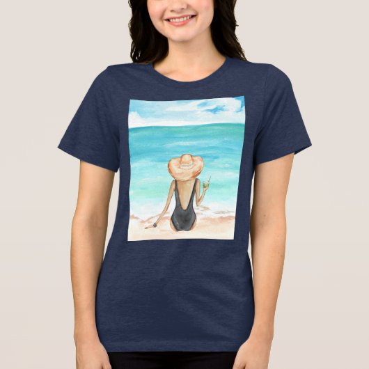 Dames op het strand Tri-Blend shirt (Voorkant)