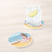 Dames op het strand zandsteen onderzetter (Zijkant)