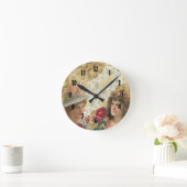  dames op koffie met gekleurd collage met roos ronde klok (Huis)