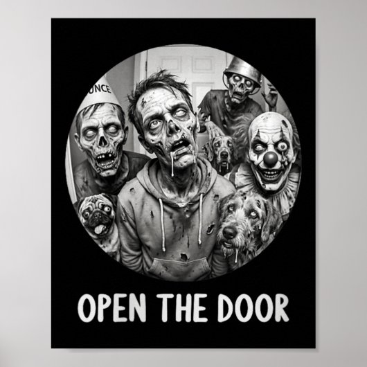 Dames Open De Deur Zombie Honden Grappig Halloween Poster (Voorkant)