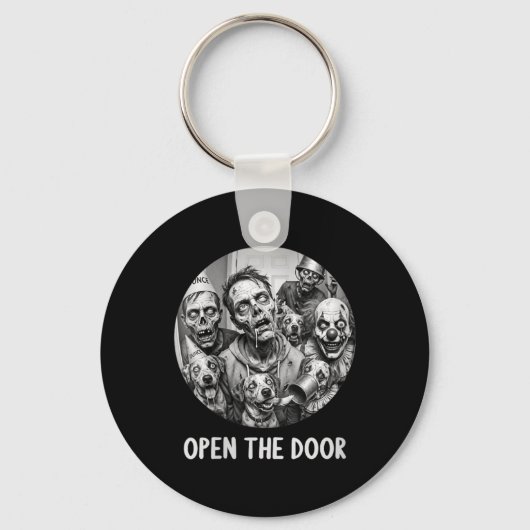 Dames Open De Deur Zombie Honden Grappig Halloween Sleutelhanger (Voorkant)