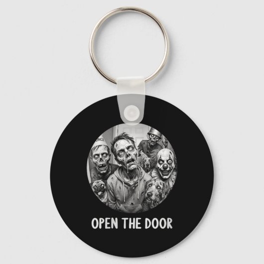 Dames Open De Deur Zombie Honden Grappig Halloween Sleutelhanger (Voorkant)