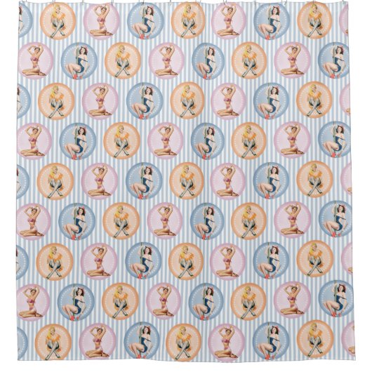 Dames opknappen - Retro-modellen pinups Douchegordijn (Voorkant)