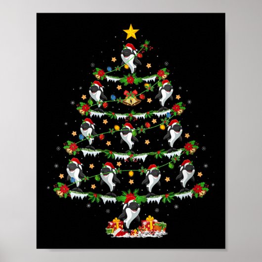 Dames Orca Kerstboom Lichtjes Grappig Zee Dier Poster (Voorkant)