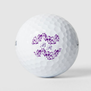Dames Paarse Bloemenmonogram Golfballen