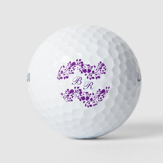 Dames Paarse Bloemenmonogram Golfballen (Voorkant)