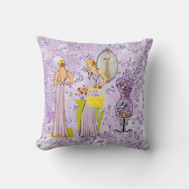  Dames Paarse Floral Dress Form BokehBling Kussen (Voorkant)