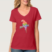 Dames Parrot Design rood V-hals T-shirt (Voorkant)
