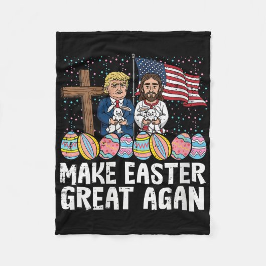Dames Pasen Maak Trump Jezus Ons Fla Groot Fleece Deken (Voorkant)
