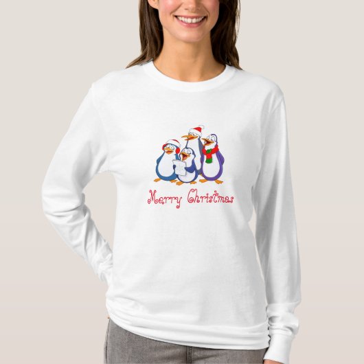 Dames Penguins Merry-Shirt voor kerstmis T-shirt (Voorkant)