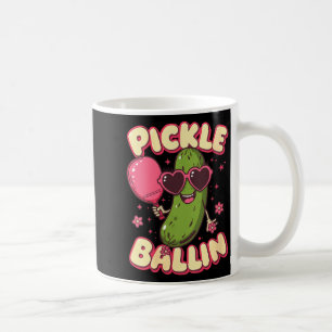 Dames pickle ballin leuke cartoon pickleball met koffiemok