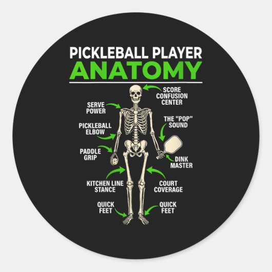Dames pickleball speler anatomie grappige dink pic ronde sticker (Voorkant)