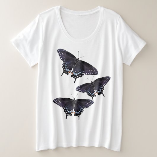 Dames Plus Maat T-shirt Zwart Swallowtail (Design voorkant)