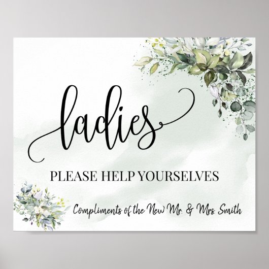 Dames poederkamer bruiloftsreceptie eucalyptus poster (Voorkant)