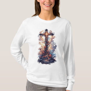 Dames Pretty Christian Cross T-shirt met lange mou