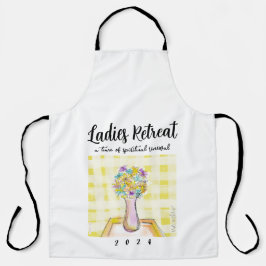 Dames Retreat ontwerp met bloemen op een tafel Schort