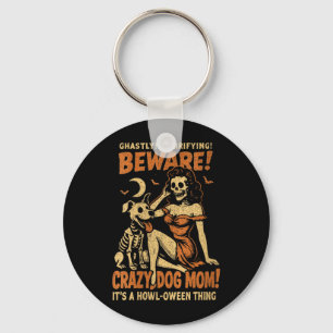 Dames Retro Grappig Skelet Pas Op Beestachtige Hon Sleutelhanger