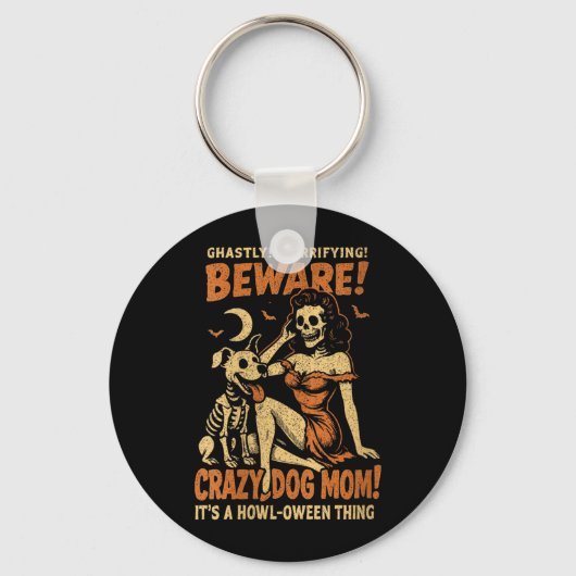 Dames Retro Grappig Skelet Pas Op Beestachtige Hon Sleutelhanger (Voorkant)