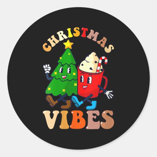 Dames Retro Groovy Kerst Trilling Cute Pine Boom Ronde Sticker (Voorkant)