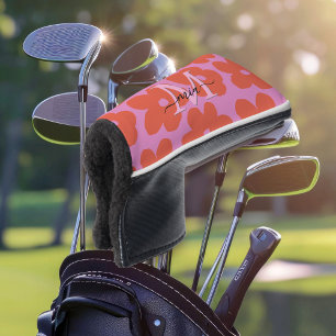 Dames Retro Krachtig Roze Oranje Bloem Motief Mono Golfheadcover