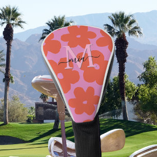 Dames Retro Krachtig Roze Oranje Bloem Motief Mono Golfheadcover