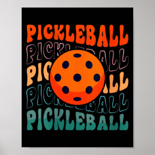 Dames retro pickleball zwaaiende stijl met een pic poster