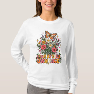 Dames Retro Wilde Bloem Groei In Je Eigen Tempo Zw T-shirt