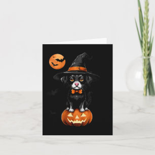 Dames Retro Zwarte Hond Pompoen Halloween Kostuum Kaart