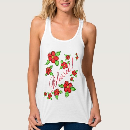 Dames Rode Bloemen Gezegende Tank-Top Tanktop (Voorkant)