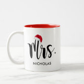 Dames Rode Kerstman Hoed Custom Kerst Monogram Tweekleurige Koffiemok (Links)